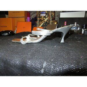 Valley Lane Silver Ombre Kitten Heeled Rhinestone Embellished Sandals sz 9 VTG